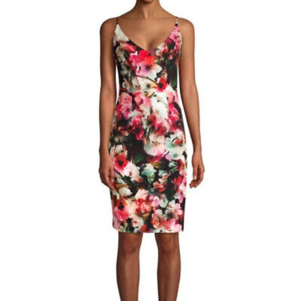 Black Halo Leni Floral Print Sleeveless Sheath Dress Sz 12 MSRP $395